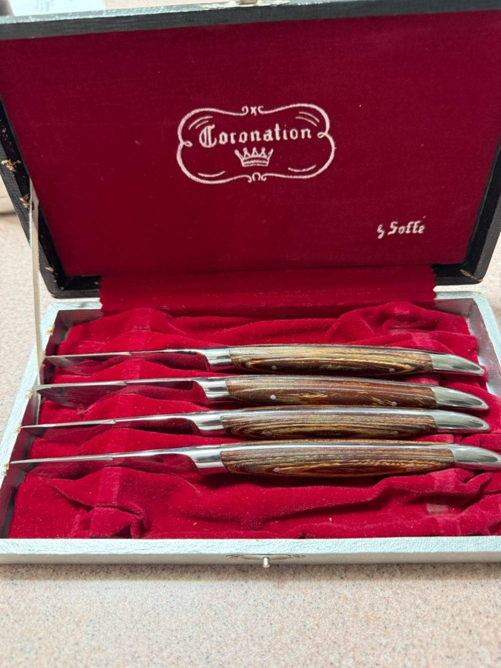 Vintage Coronation Stainless Knives Set with Wood Handles